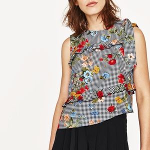 Zara Gingham Floral Print w/ Shoulder Bow Size S